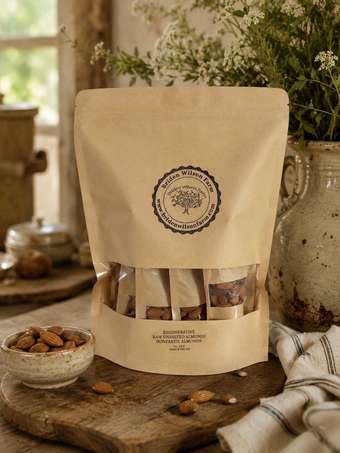 Regenerative Raw Unpasteurized Carmel/Aldrich Almond Snack Pack (12 -2 oz bags)