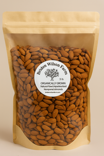 Organically Grown Raw Unpasteurized Nonpareil Almonds