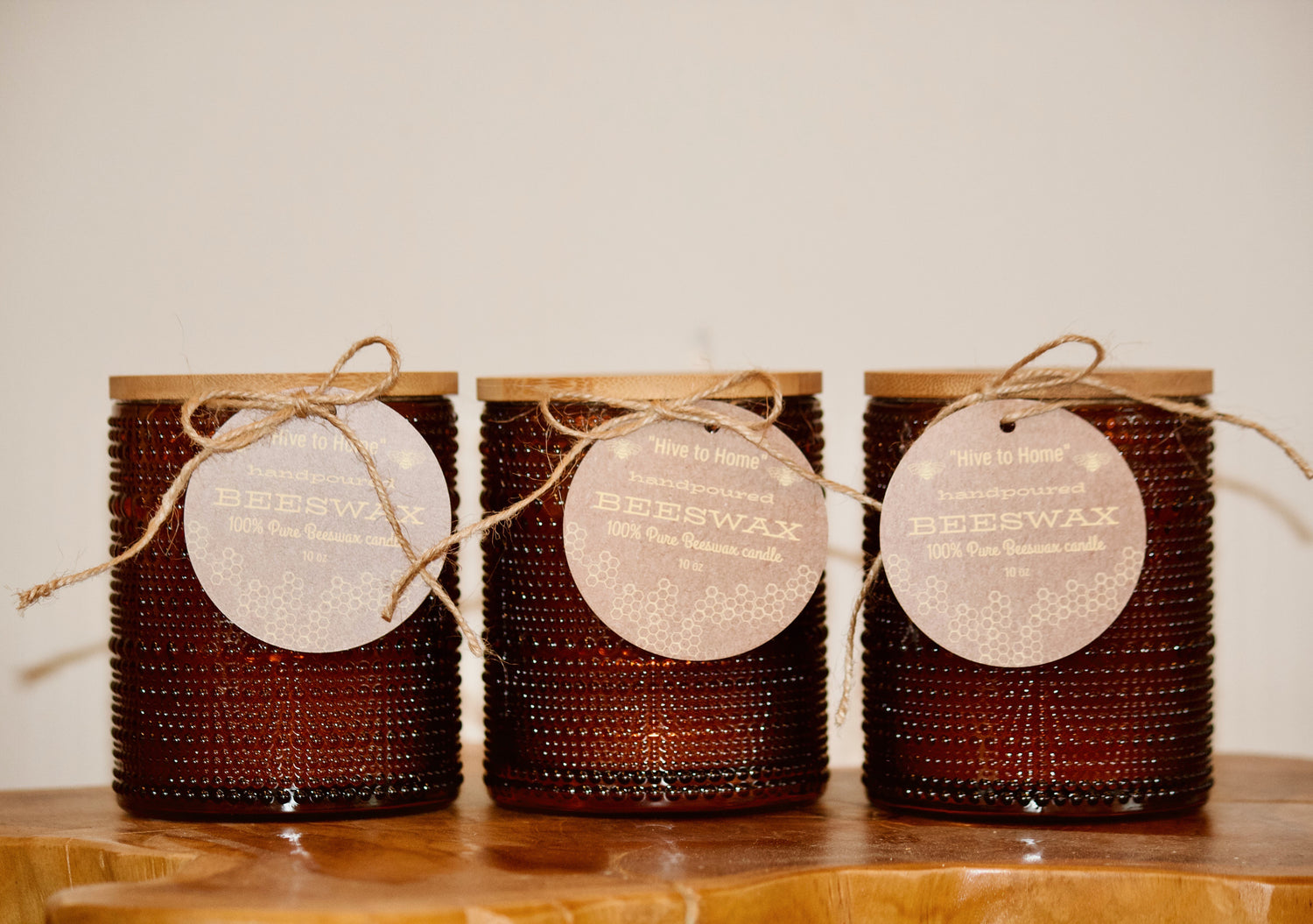 Elegant  &quot;Hive to Home&quot; 100% Pure Beeswax Candle